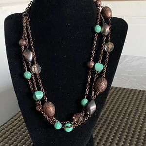 Premier Designs Turquoise and Copper Multi-Strand Bead Necklace